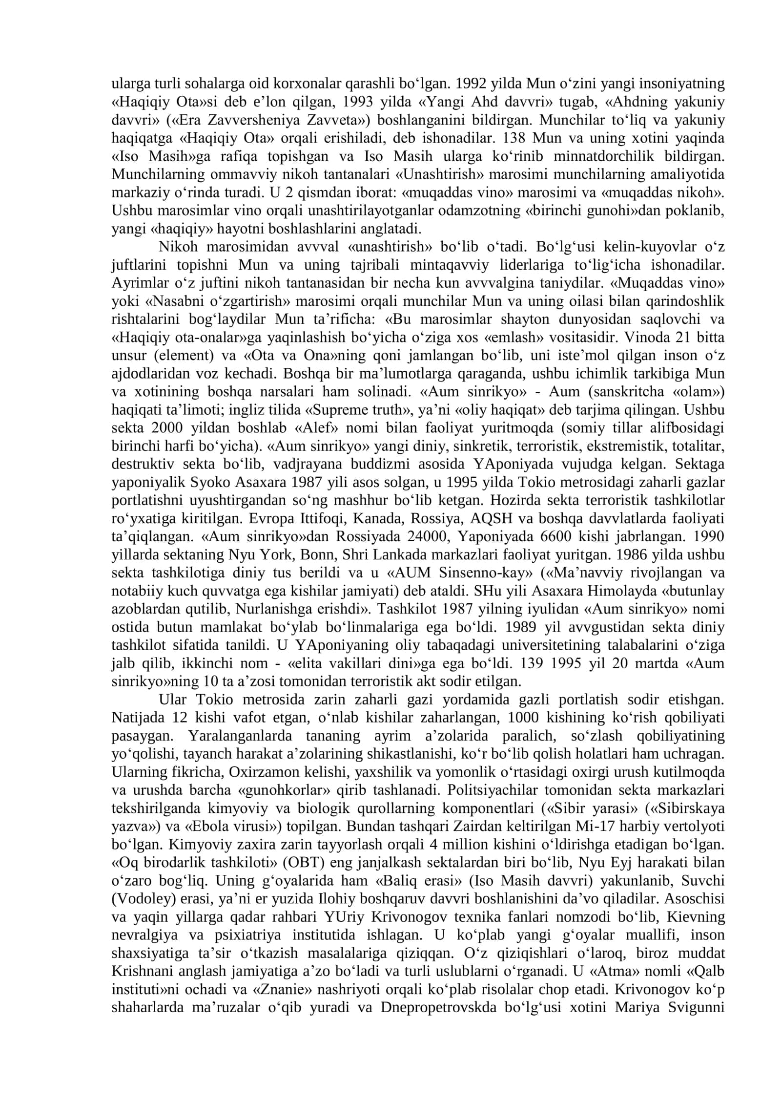 Zamonavviy diniy harakatlar va sektalar 3