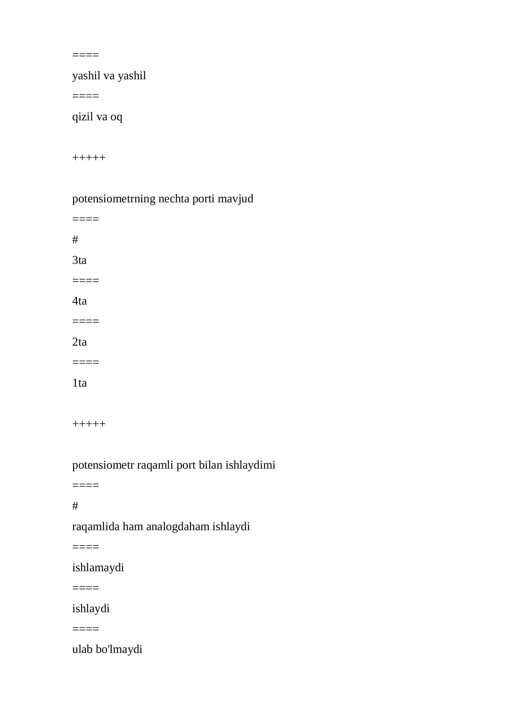 O'rnatilgan tizimlar test savollari javoblari 3