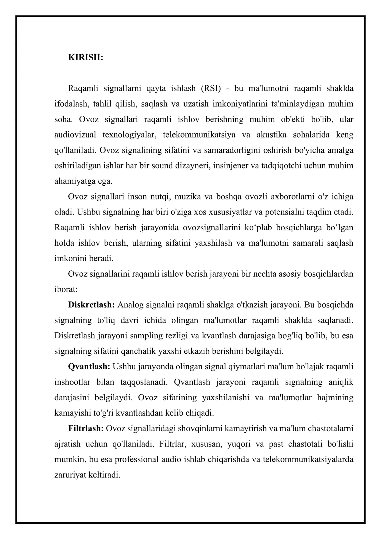 Ovoz signallarini diskretlash va kvantlash usullari hamda algoritmlari 3