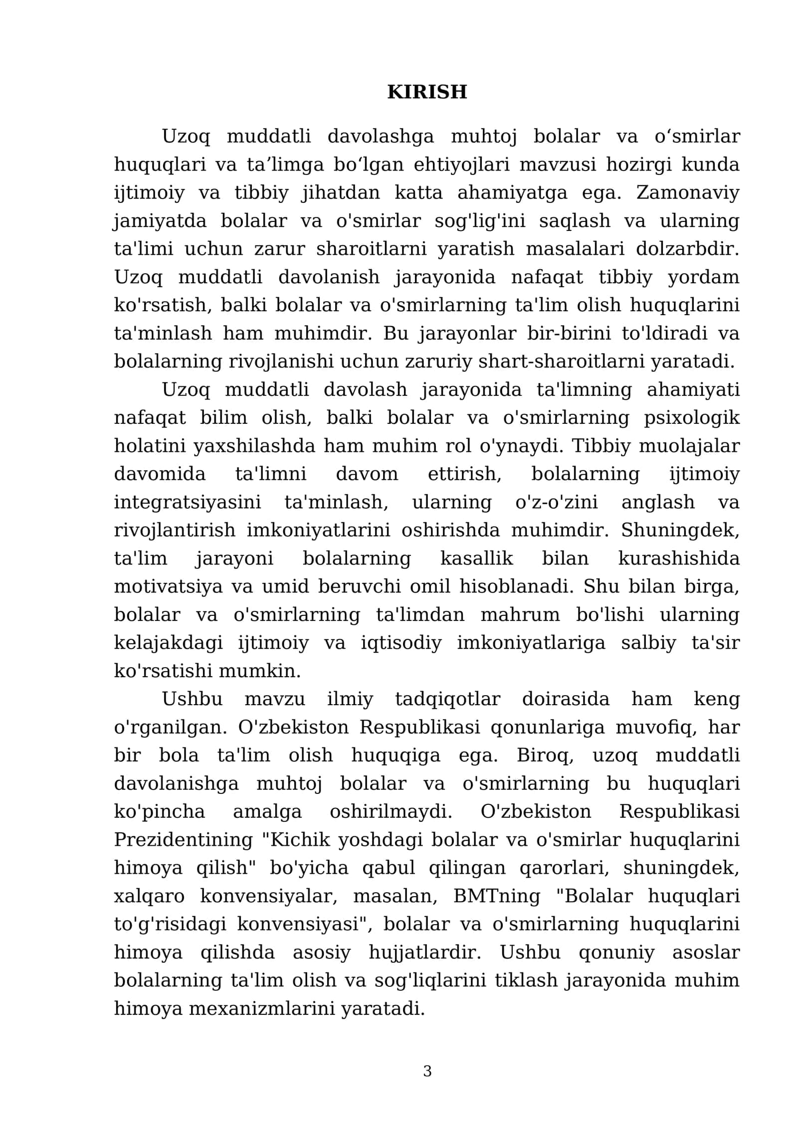 Uzoq muddatli davolashni chora tadbirlariga muhtoj bolalar va oʻsmirlar huquqlari va taʼlimga boʻlgan ehtiyojlari 3