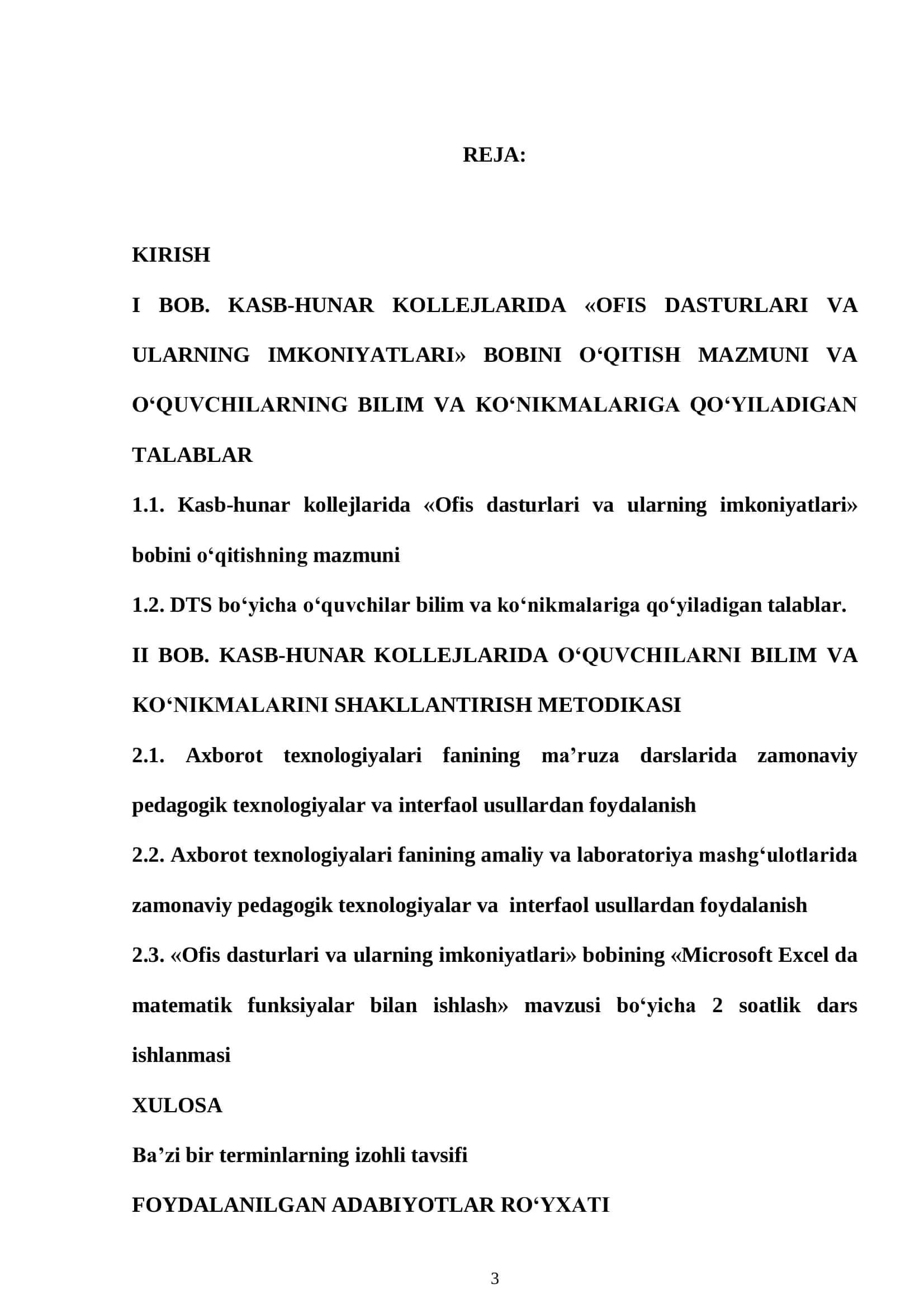 Kasb-hunar kollejlarida “Ofis dasturlari va ularning imkoniyatlari” bobini o‘qitishda innovatsion usullardan foydalanish 3
