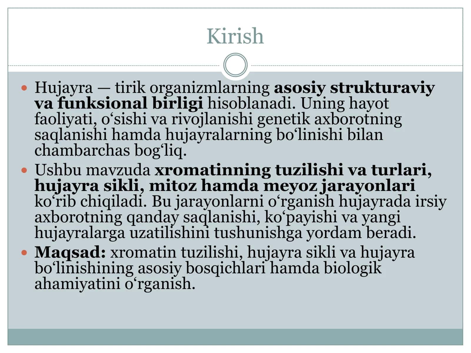 Hujayra sikli va hujayra bo'linishi: xromatin tuzilishi, mitoz va meyoz 3