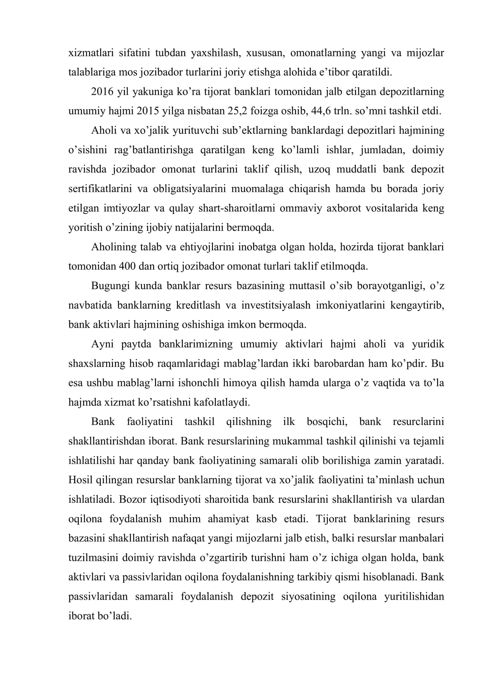 Tijorat banklari passiv operatsiyalari tarkibi va ularni joylashishi 3