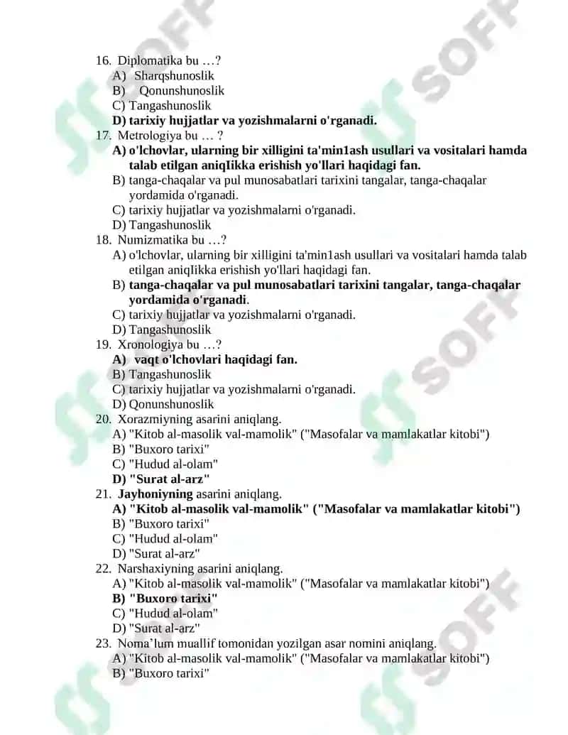 Tarixiy geografiya-testlar 3