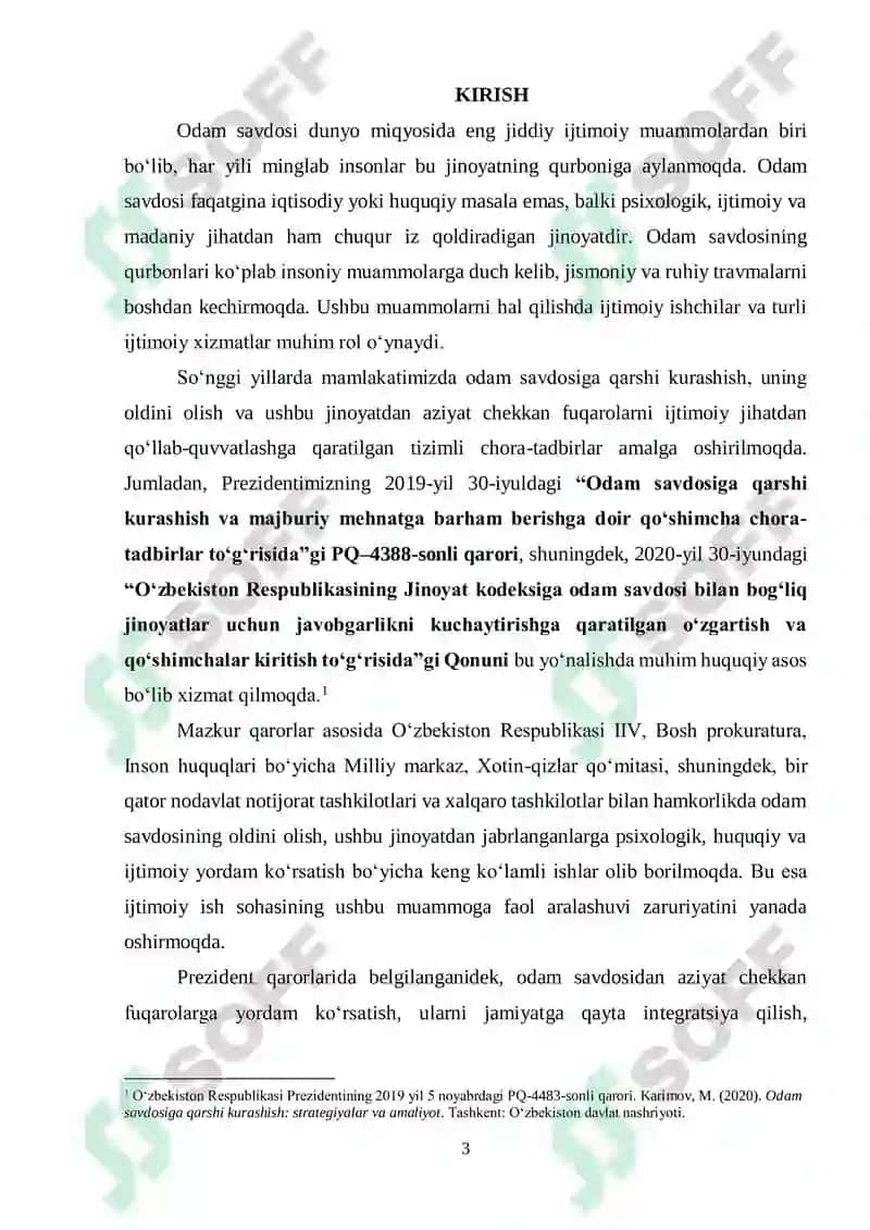 “Odam savdosidan aziyat chekkanlar bilan ijtimoiy ishning xususiyatlari” 3