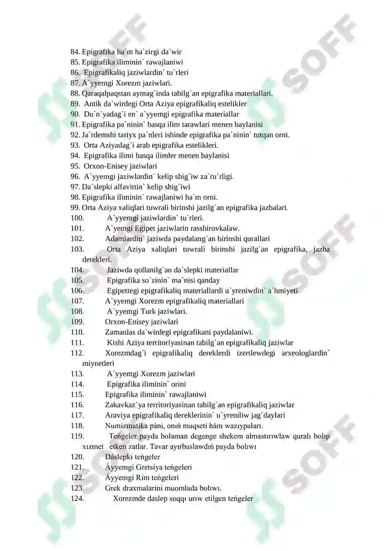 NUMIZMATIKA HÁM EPIGRAFIKA pa’ni boyınsha sorawlar toplamı 3
