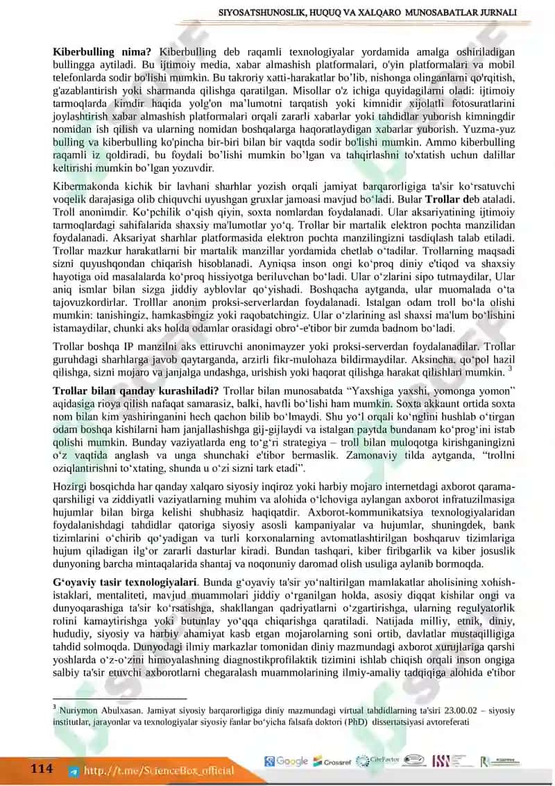 SIYOSATSHUNOSLIK, HUQUQ VA XALQARO MUNOSABATLAR JURNALI 3