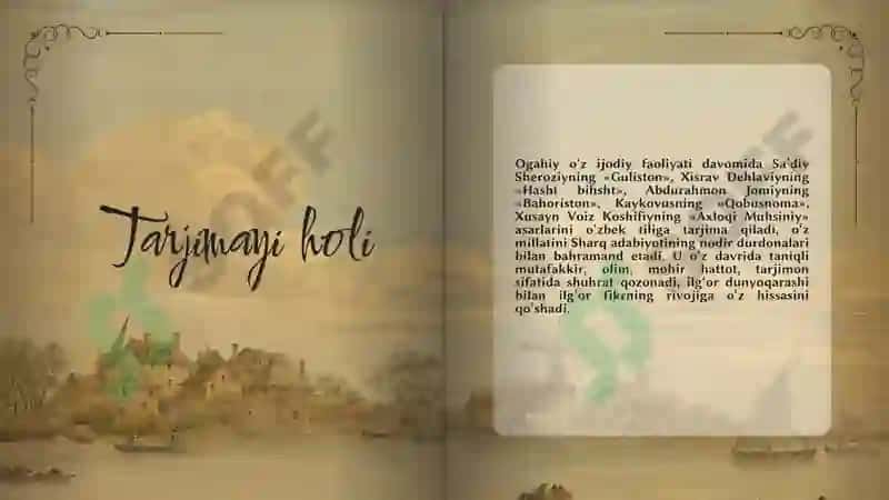OGAHIY HAYOTI, IJODI, ADABIY MANBALARI 3