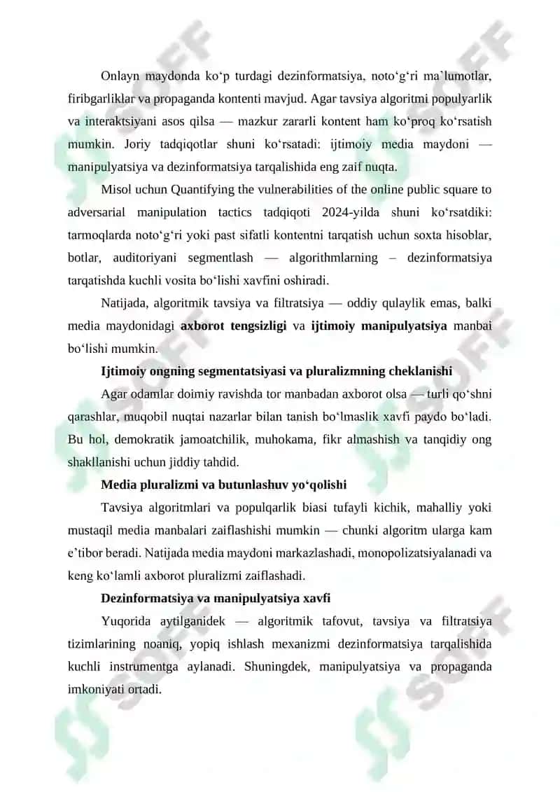 MEDIA MAYDONIDAGI ALGORITMIK TENGSIZLIK: SUN’IY INTELLEKTNING AXBOROT OQIMIGA TA’SIRI 3
