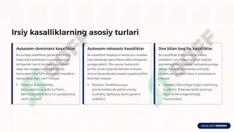 Irsiy kasalliklar klassifikatsiyasi. Tibbiy genetik maslahat 3