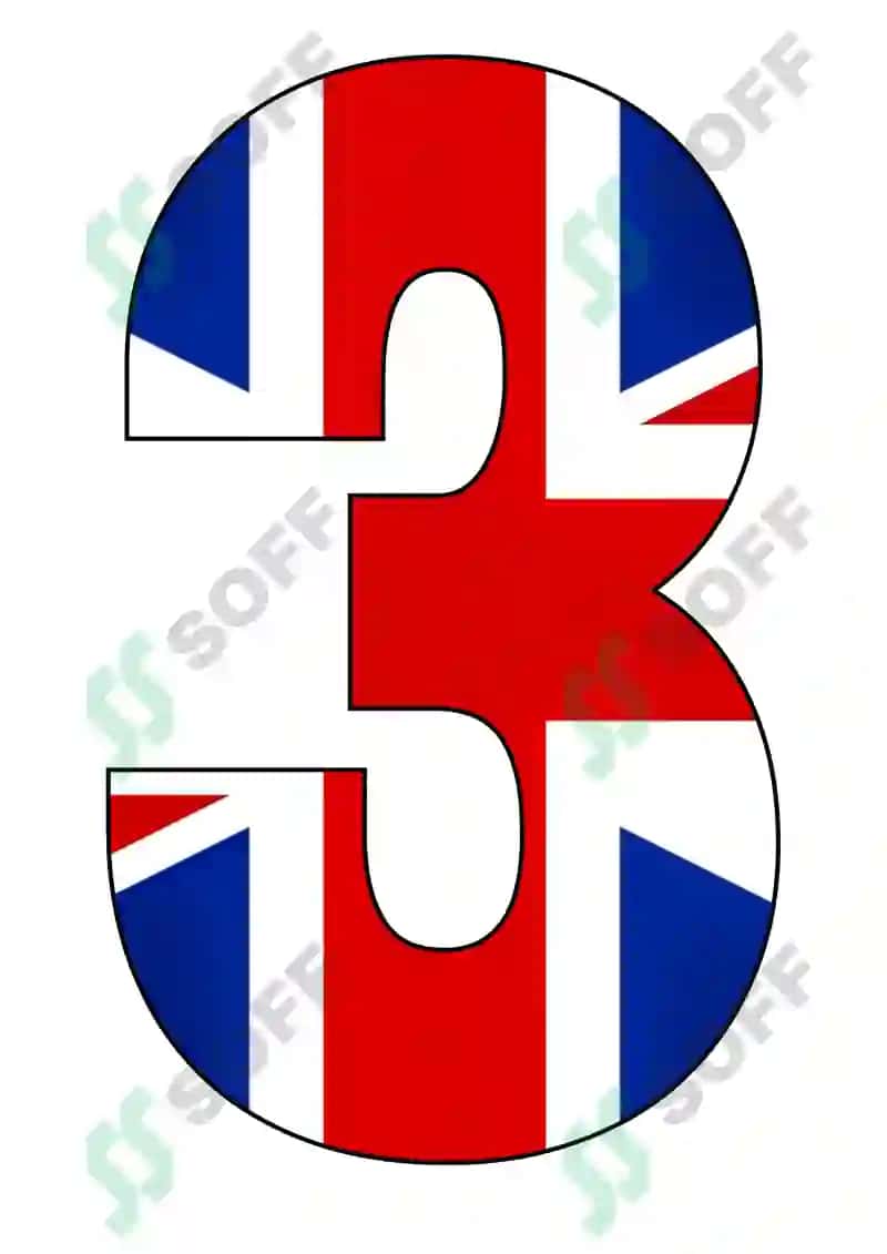 Raqamlar Buyuk Britaniya bayrog'i fonida 3