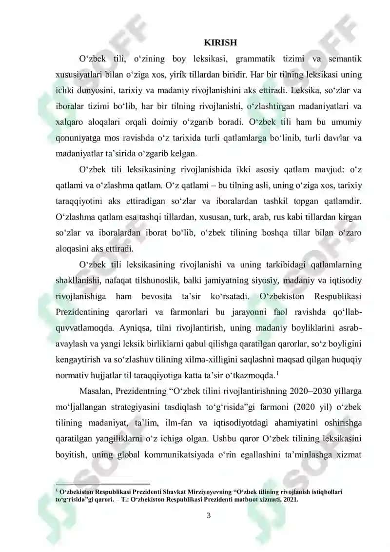 OʻZBEK TILI LEKSIKASI: OʻZ QATLAM VA OʻZLASHMA QATLAM 3