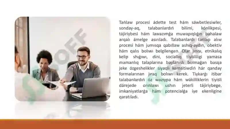 Ózbekstan puqaralarınıń mámleketlik xizmetke kiriwdegi teń huquqlılıǵı 3