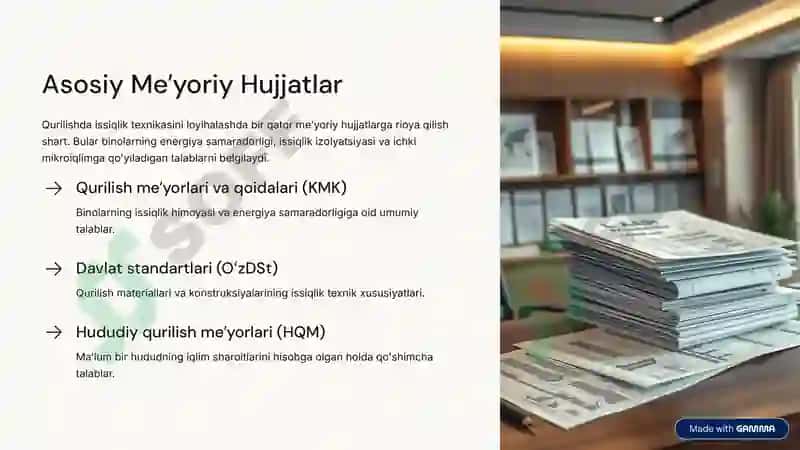 Qurilishda Issiqlik Texnikasi,  Me'yoriy Hujjatlar Asosida  Loyihalash 3