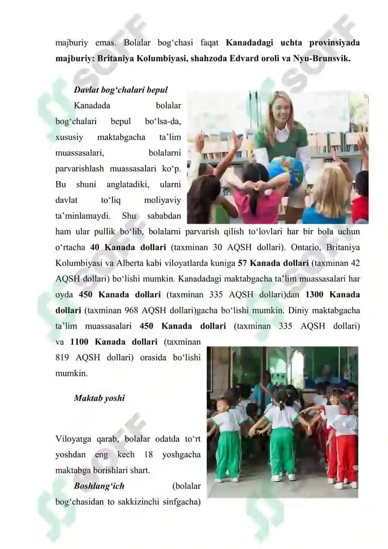 Kanadada maktabgacha, boshlang‘ich, o‘rta va oliy ta’lim tizimi 3