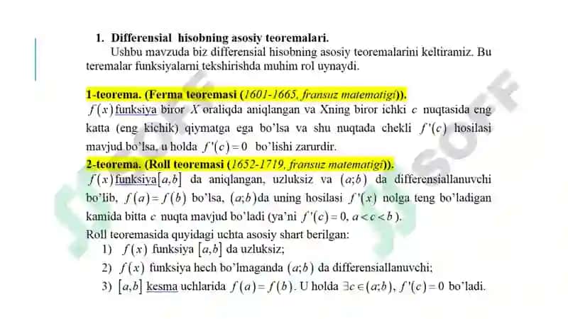 DIFFERENSIAL HISOBNING ASOSIY TEOREMALARI 3