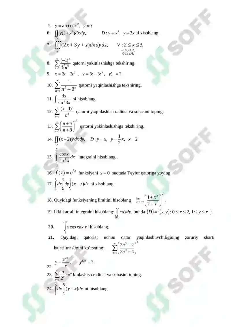 HISOB (CALCULUS) FANIDAN NAZARIY SAVOLLAR 3