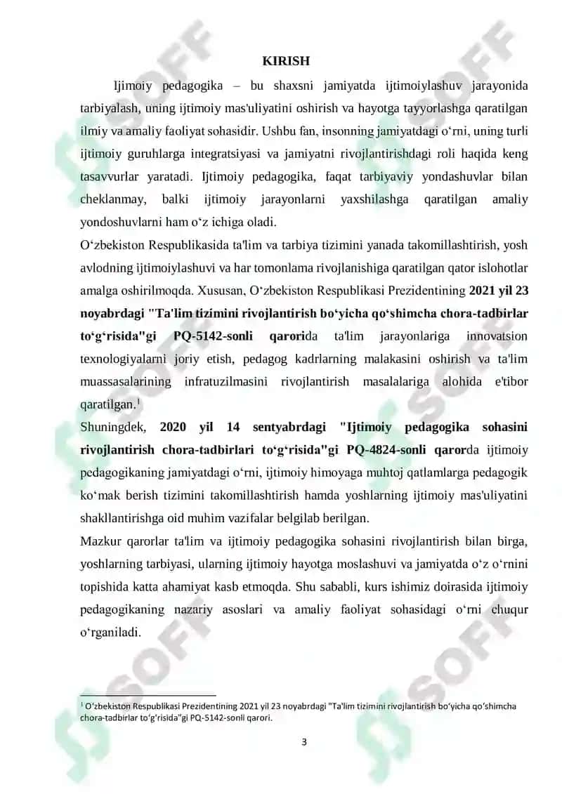 Ijtimoiy Pedagogika Fan va Amaliy Faoliyat Kurs Ishi 3
