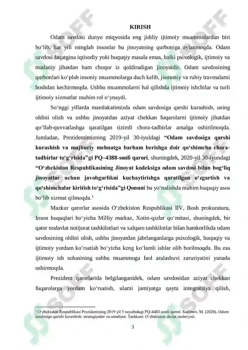 “Odam savdosidan aziyat chekkanlar bilan ijtimoiy ishning xususiyatlari” 3