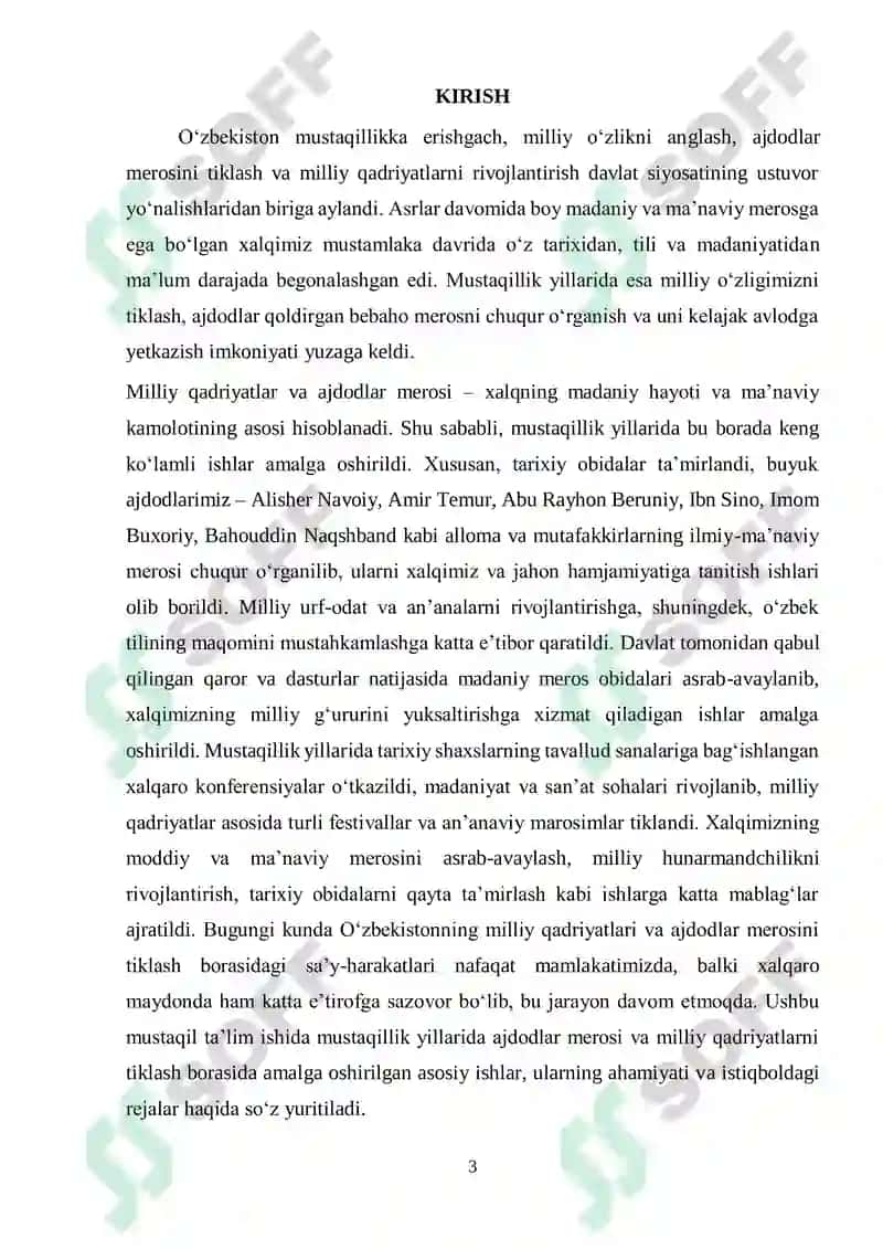 Mustaqillik yillarida ajdodlar merosi va milliy qadriyatlarni tiklash borasidagi amalga oshirilgan ishlar 3