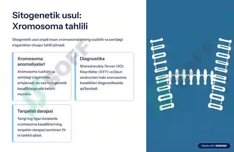 Irsiy kasalliklarni tekshirish usullari (klinik-geneologik, sitogenetik, egizaklar va boshqalar) 3