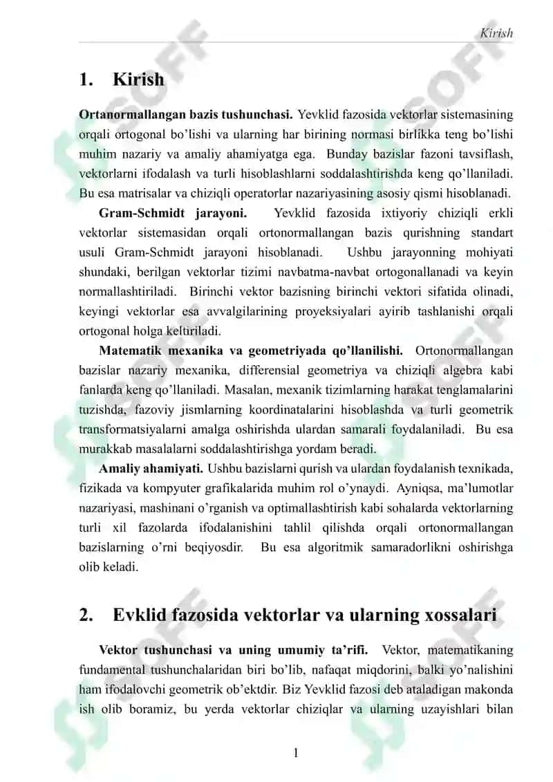 Yevklid fazosida ortonormallangan bazis qurish 3