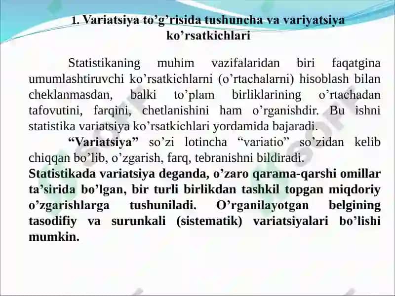 Statistikda Variatsiyani Baholash Usullari va Dispersion Tahlil Asoslari 3