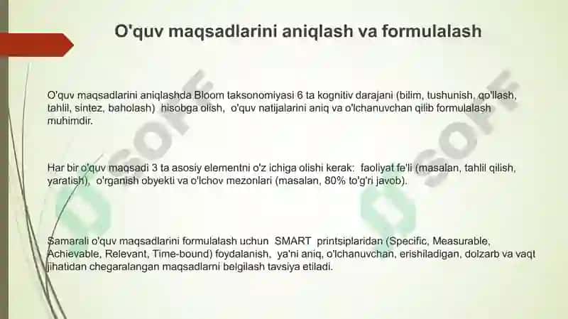 O'quv maqsadlarini aniqlash va formulalash 3