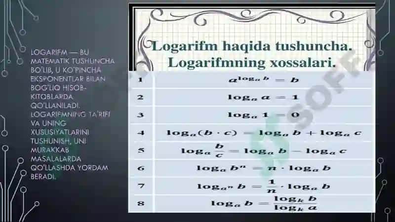 Logarifmning asosiy tushunchalari va xususiyatlari 3