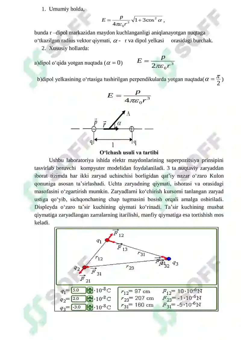 LABORATORIYA ISHLARI. NUQTAVIY ZARYADLARNING ELEKTR MAYDONI. 3