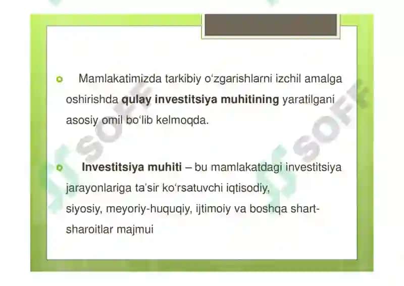 O'zbekiston Respublikasining investitsion muhitni shakllantirish bosqichlari 3