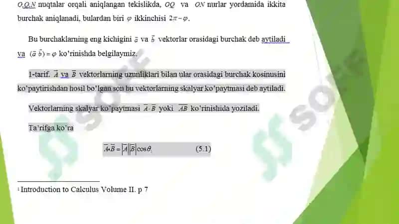 Vektorlarning skalyar va vektor ko’paytmasi 3
