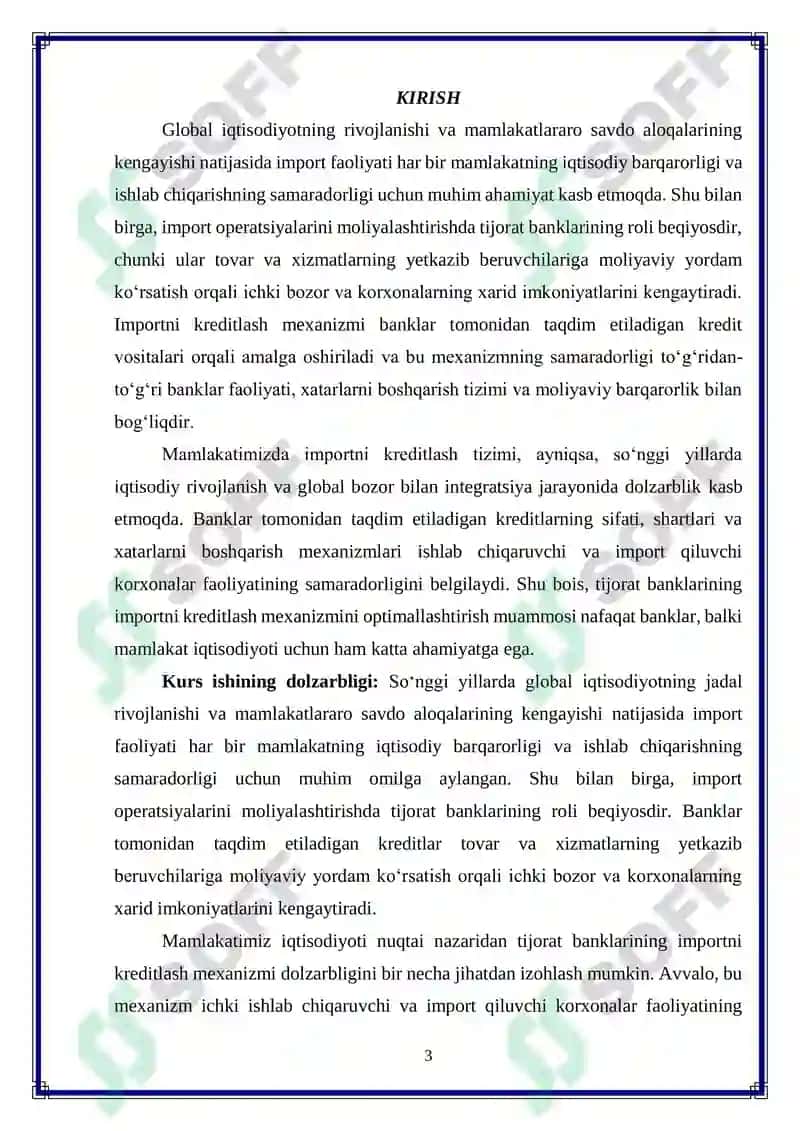 Tijorat banklarining importni kreditlash mexanizmini optimallashtirish 3