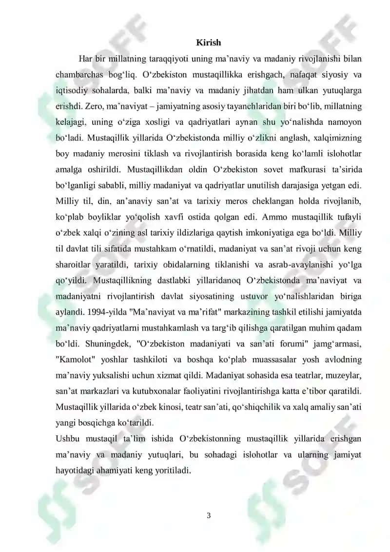 Mustaqillik yillarida O‘zbekistonning maʼnaviy va madaniy taraqqiyoti 3