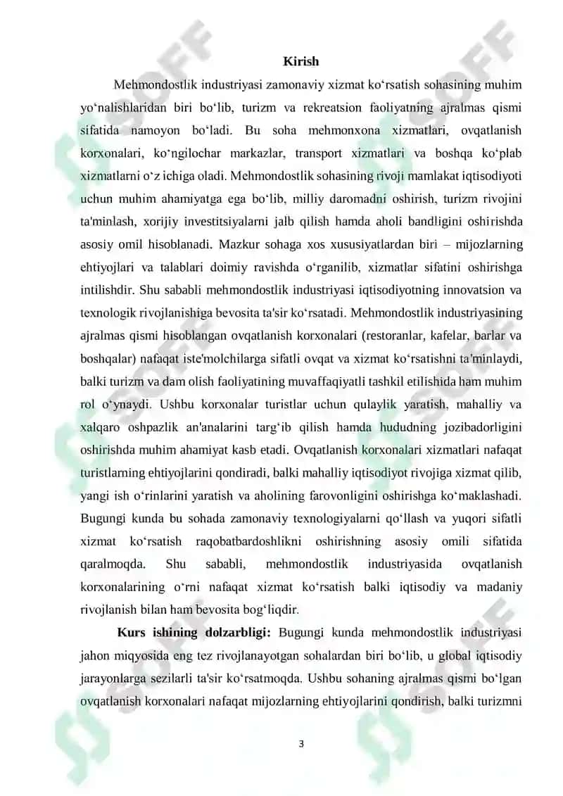 "MEHMONDO‘STLIK INDUSTRIYASIDA OVQATLANISH KORXONALARINING O‘RNI" 3