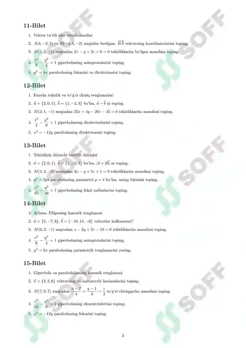 Analitik geometiyadan oraliq biletlati 3