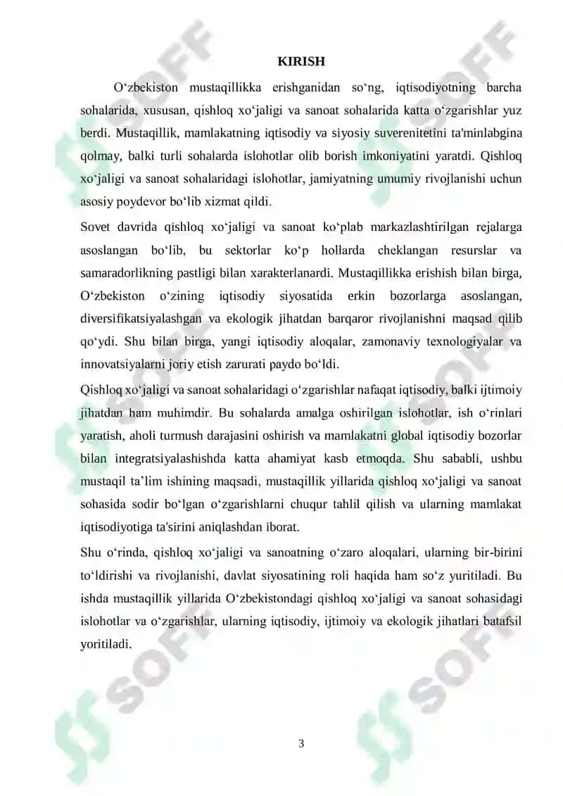 MUSTAQILLIK YILLARIDA QISHLOQ XO‘JALIGI VA SANOAT SOHASIDAGI O‘ZGARISHLAR 3