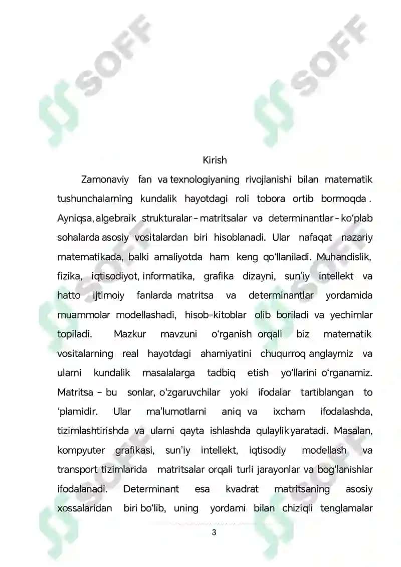 Teskari matritsa va determinanat mavzusida kurs ishi 3