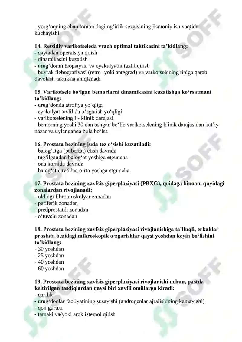 Andrologiya va seksopatologiya mutaxassisligi test savollari 3