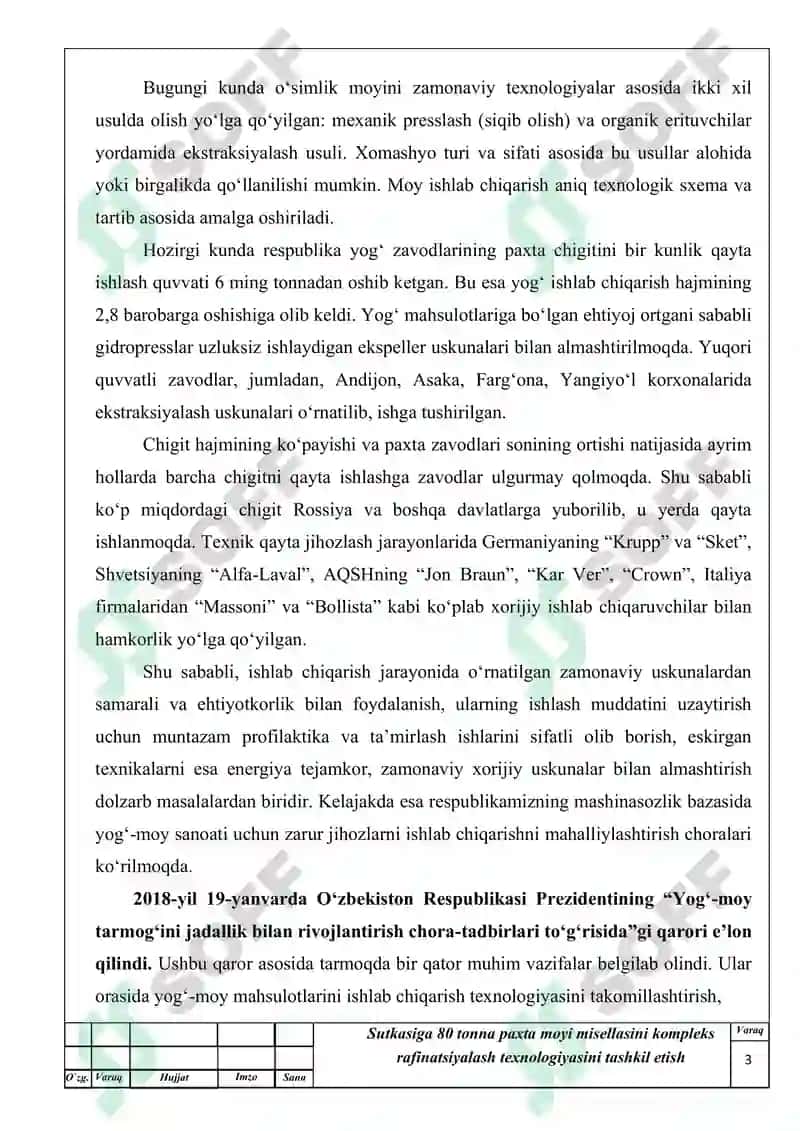 Sutkasiga 80 tonna paxta moyi misellasini kompleks rafinatsiyalash texnologiyasini tashkil etis 3