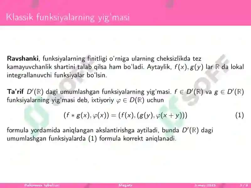 Umumlashgan funksiyalarning yig'masi va o'ramasi 3