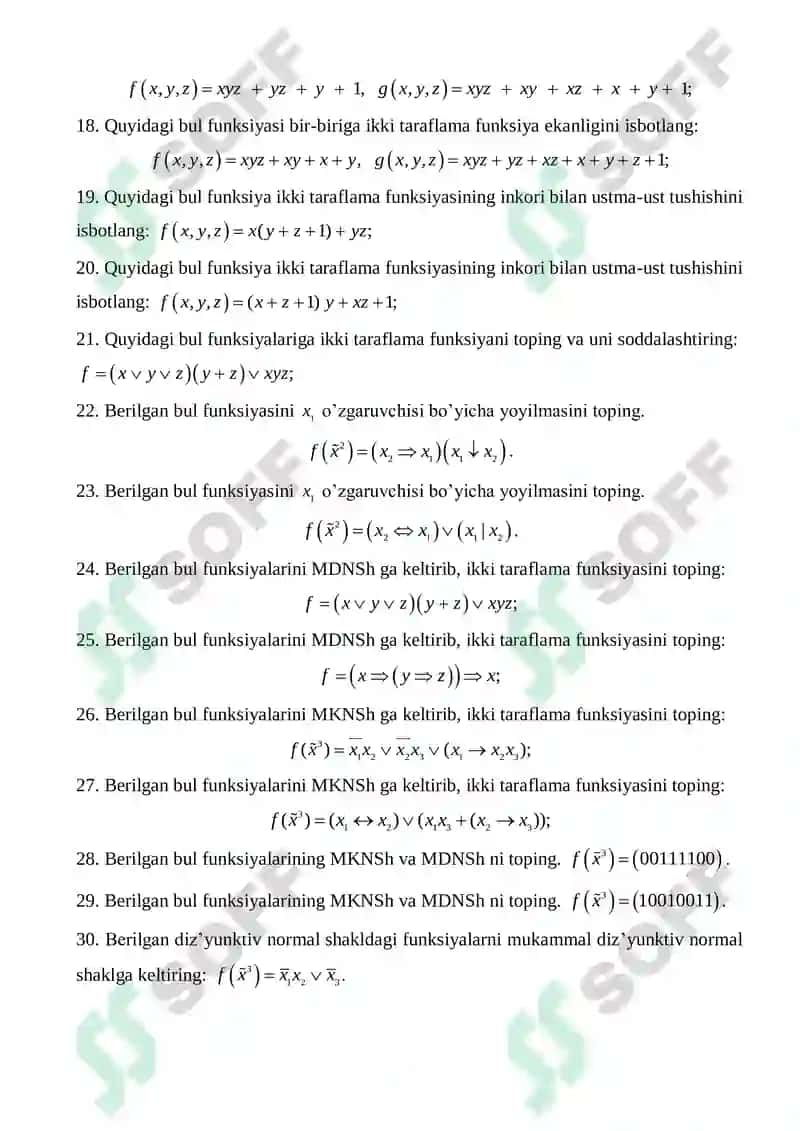 Diskret matematika va matematik mantiq fanidan Oraliq Nazorat savollari 3