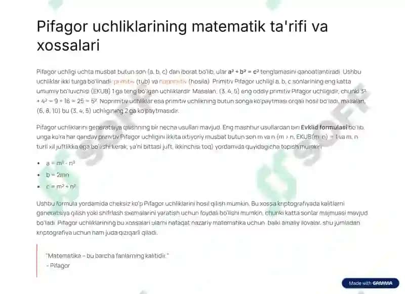 Pifagor uchliklari: Kriptografiyadagi matematik asoslari 3