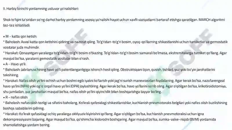 Zarba to‘lqini sodir bo‘lganda xarbiy xizmatchilarga 1- xarbiy tibbiy yordamni ko‘rsatish. 3