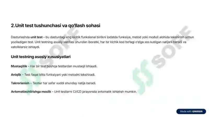 Test yozish, Unit Test haqida 3
