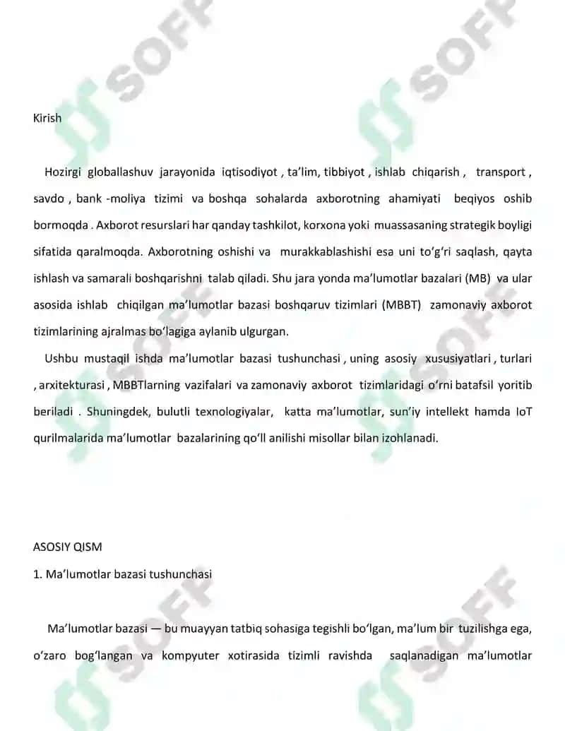 Ma’lumotlar bazasi tushunchasi va uning zamonaviy axborot tizimlaridagi o ‘rni 3