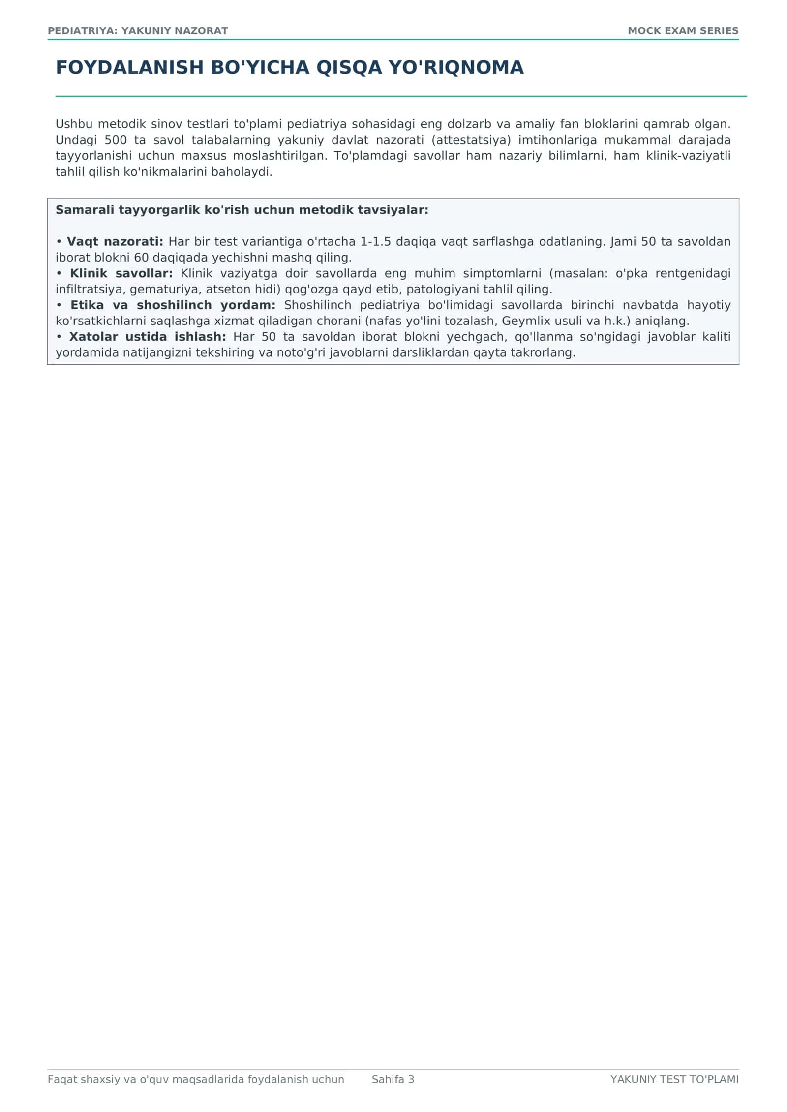 Pediatriya — yakuniy nazorat uchun 500 ta test savoli + javoblari 3