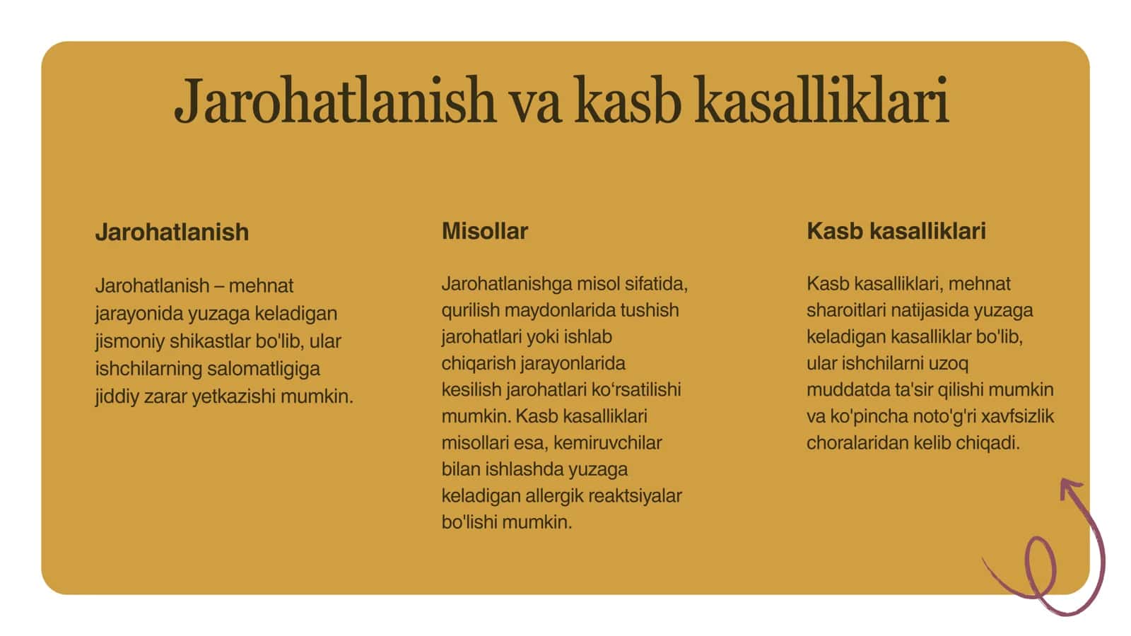 Mehnat jarayonida jarohatlanish va kasb kasalligi sabablarini  tahlil qilish. 3