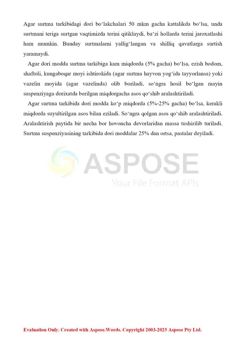 Geterogen tipdagi surtmalar texnologiyasi. Hozirgi kunda pastalarning YUDT orasida tutgan o'rni. Referat, 7 sahifa. 3