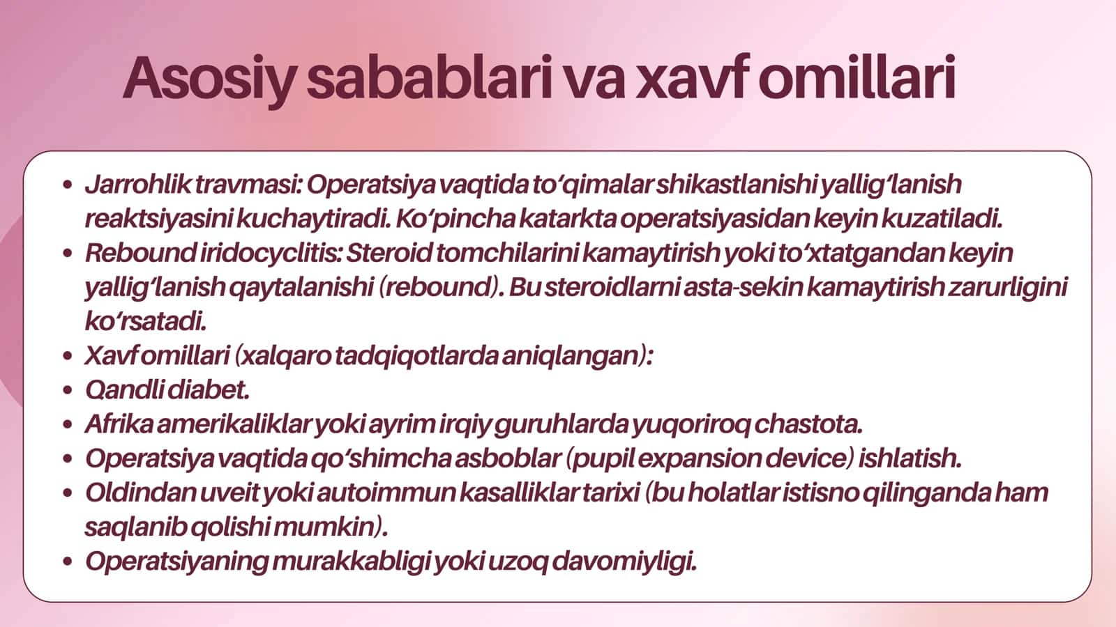 Operatsiyadan keyingi Iridosiklit 3